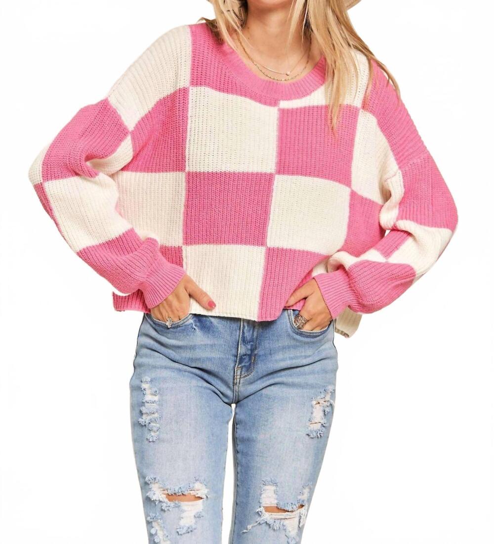 NEW MADELYN christie checker sweater - plus in pink